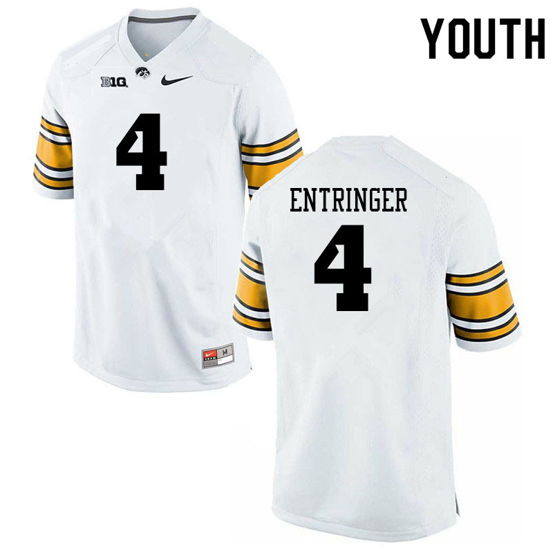 Youth #4 Koen Entringer Iowa Hawkeyes College Football Alternate Jerseys Sale-White - Click Image to Close
